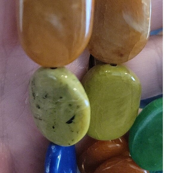 Chunky Multi-strand Polished Gemstone Necklace Oval Natural Statement Adjustable - Picture 8 of 12